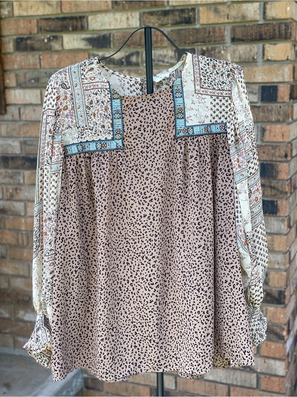 Entro Mixed Print Leopard Floral Boho Blouse Size 1X